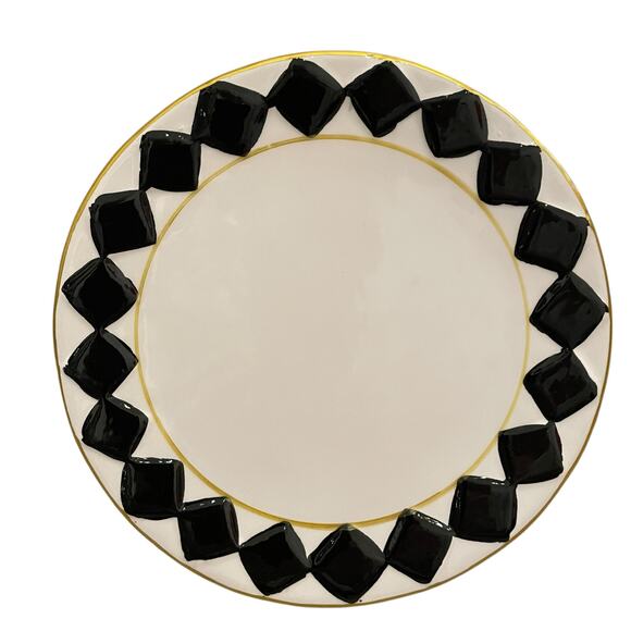 Almeria 8in Checkered Cake Stand Black White Ceramic MacKenzie Style Decor New - Picture 10 of 13